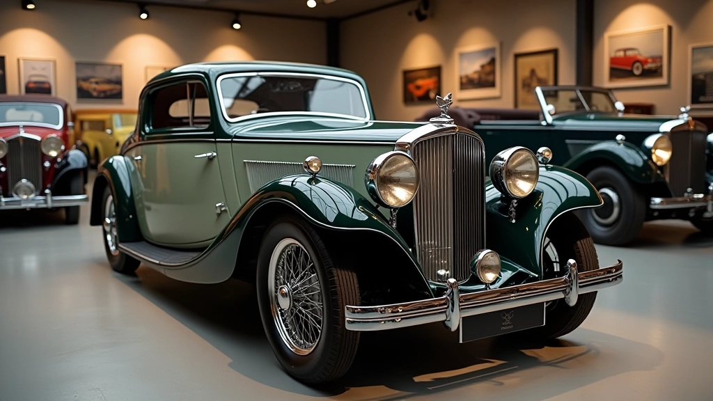 Tarpukario automobilis išstatytas ant grąžos, skaisti sąžinė, šviesi fono balta siena
